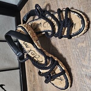 Sam Edelman Cristan Black Strappy Espadrille Platform Rope Sandals Size 10